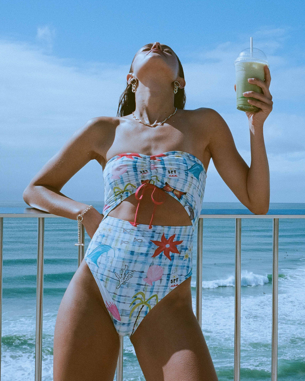 Lottie Hall Summer Bandeau One-piece Swimsuit - White Multi