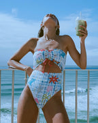Lottie Hall Summer Bandeau One-piece Swimsuit - White Multi