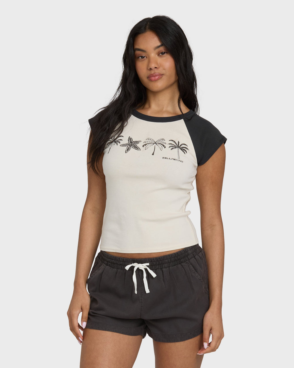 Des Tropic Short Sleeve Raglan Top - White Cap