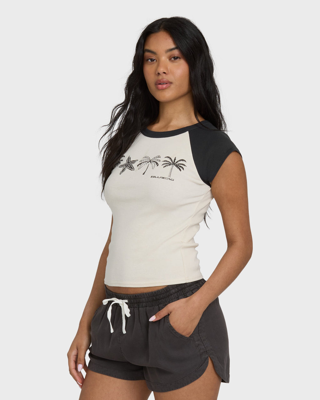 Des Tropic Short Sleeve Raglan Top - White Cap