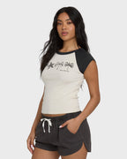 Des Tropic Short Sleeve Raglan Top - White Cap