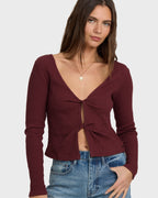 Fever Twist Long Sleeve Knit Top - Pinot