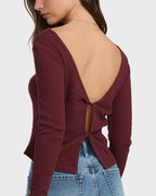 Fever Twist Long Sleeve Knit Top - Pinot