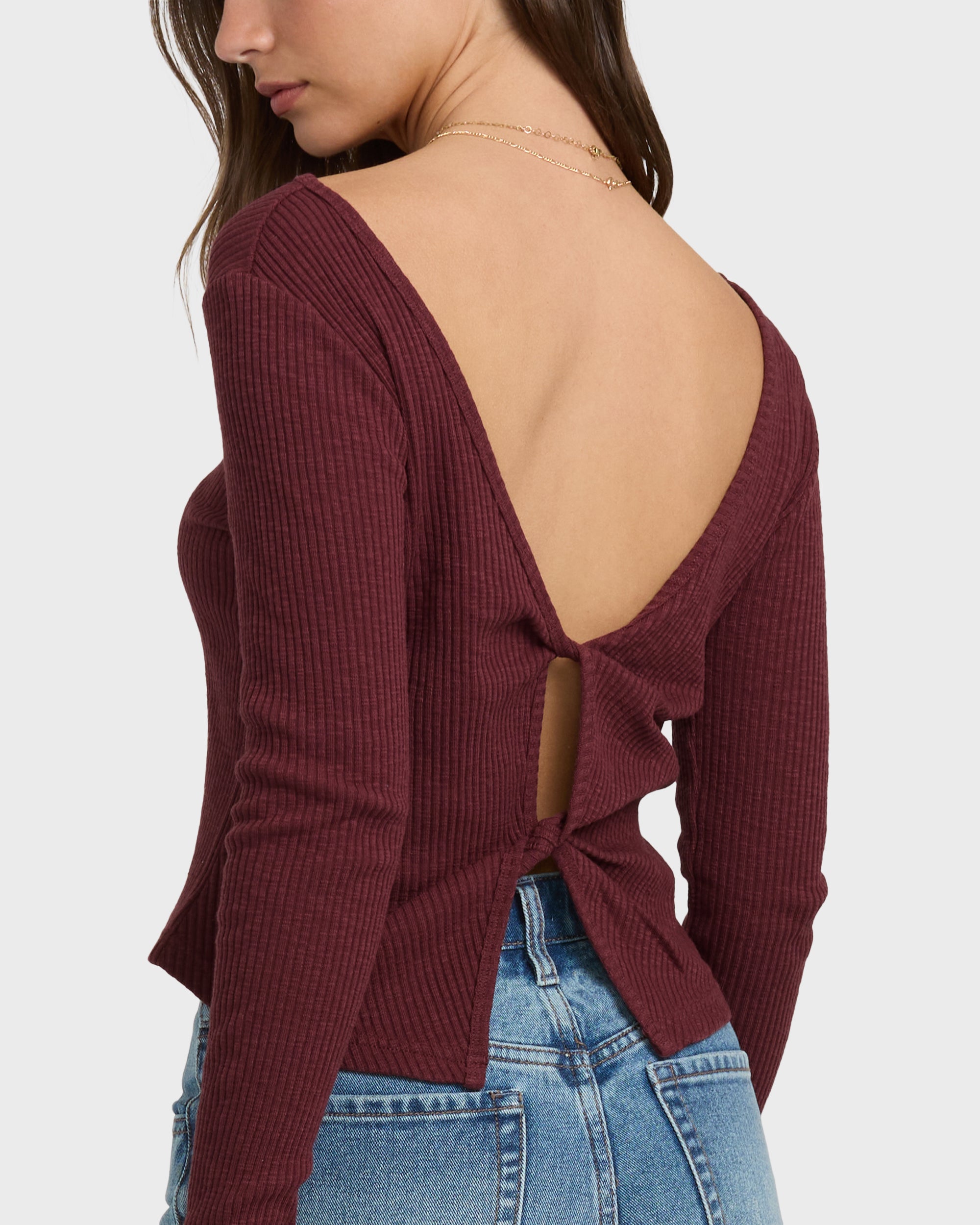 Fever Twist Long Sleeve Knit Top - Pinot