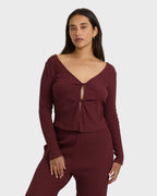Fever Twist Long Sleeve Knit Top - Pinot
