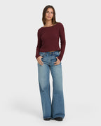 Fever Twist Long Sleeve Knit Top - Pinot