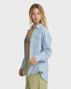 Wanderer Long Sleeve Woven Top - Twilight Blue