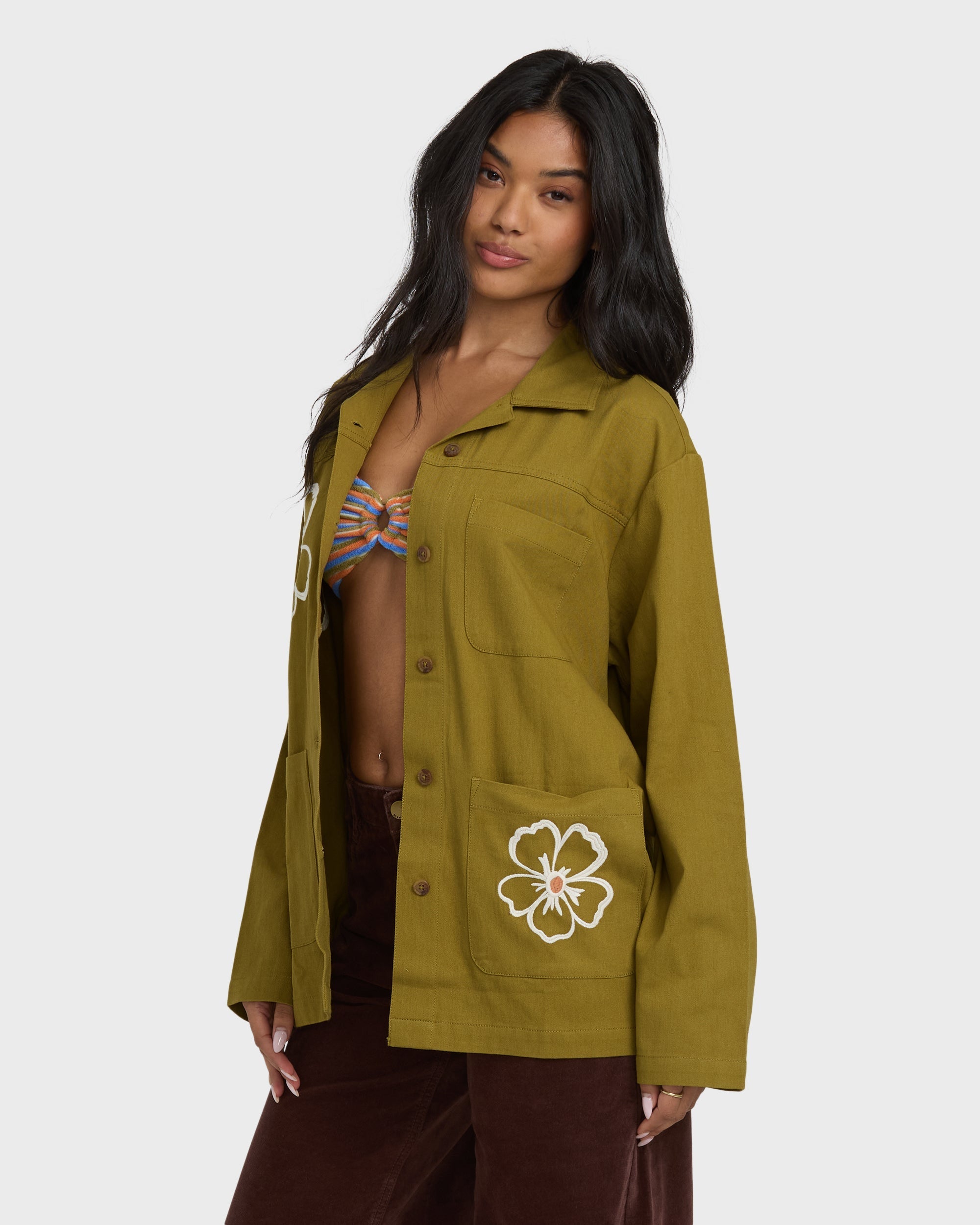 Floral Fields Shacket - Moss
