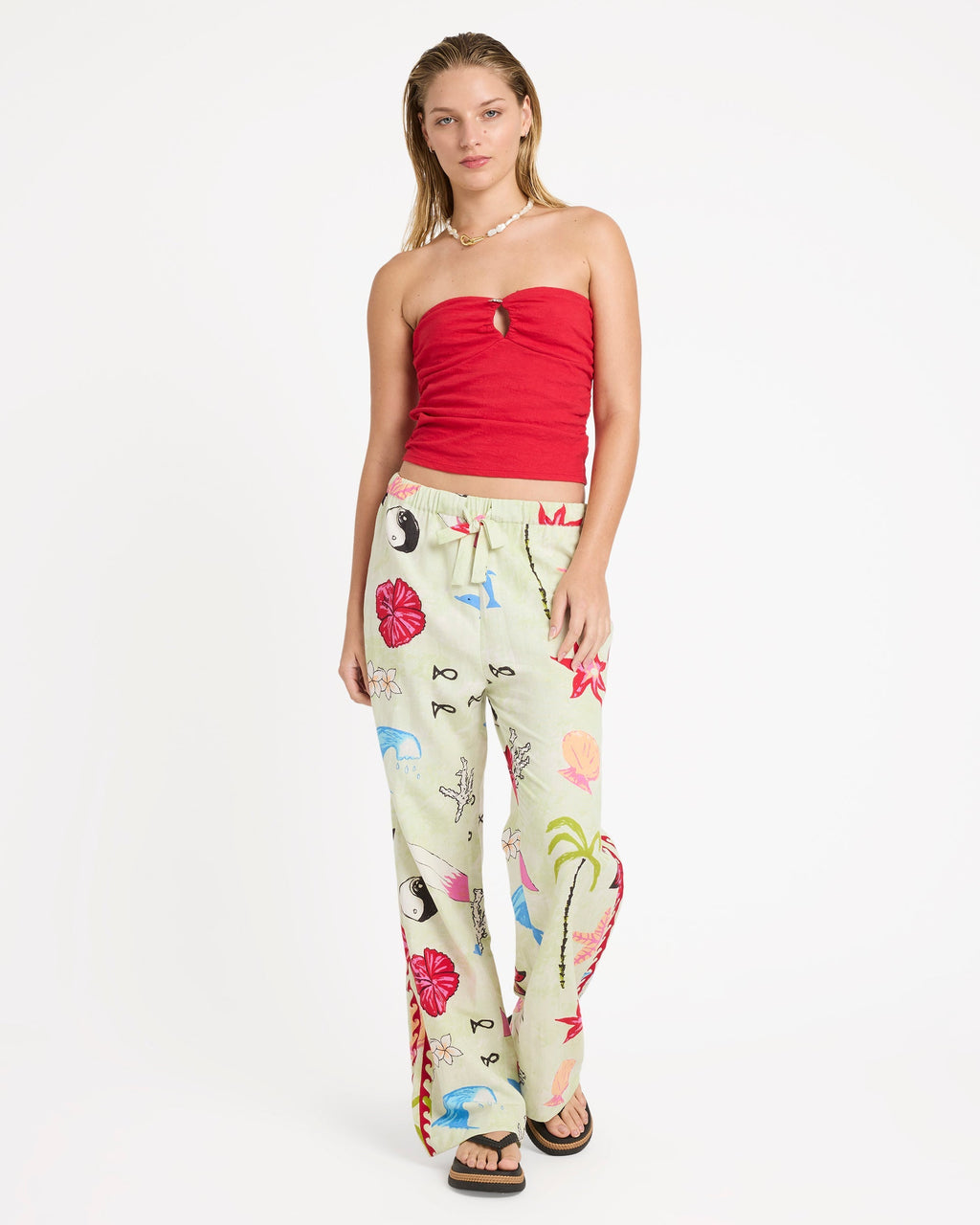 Lottie Hall Woven Elastic Waist Pants - Sunny Lime