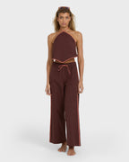 Double Take Elastic Waist Pants - Teak
