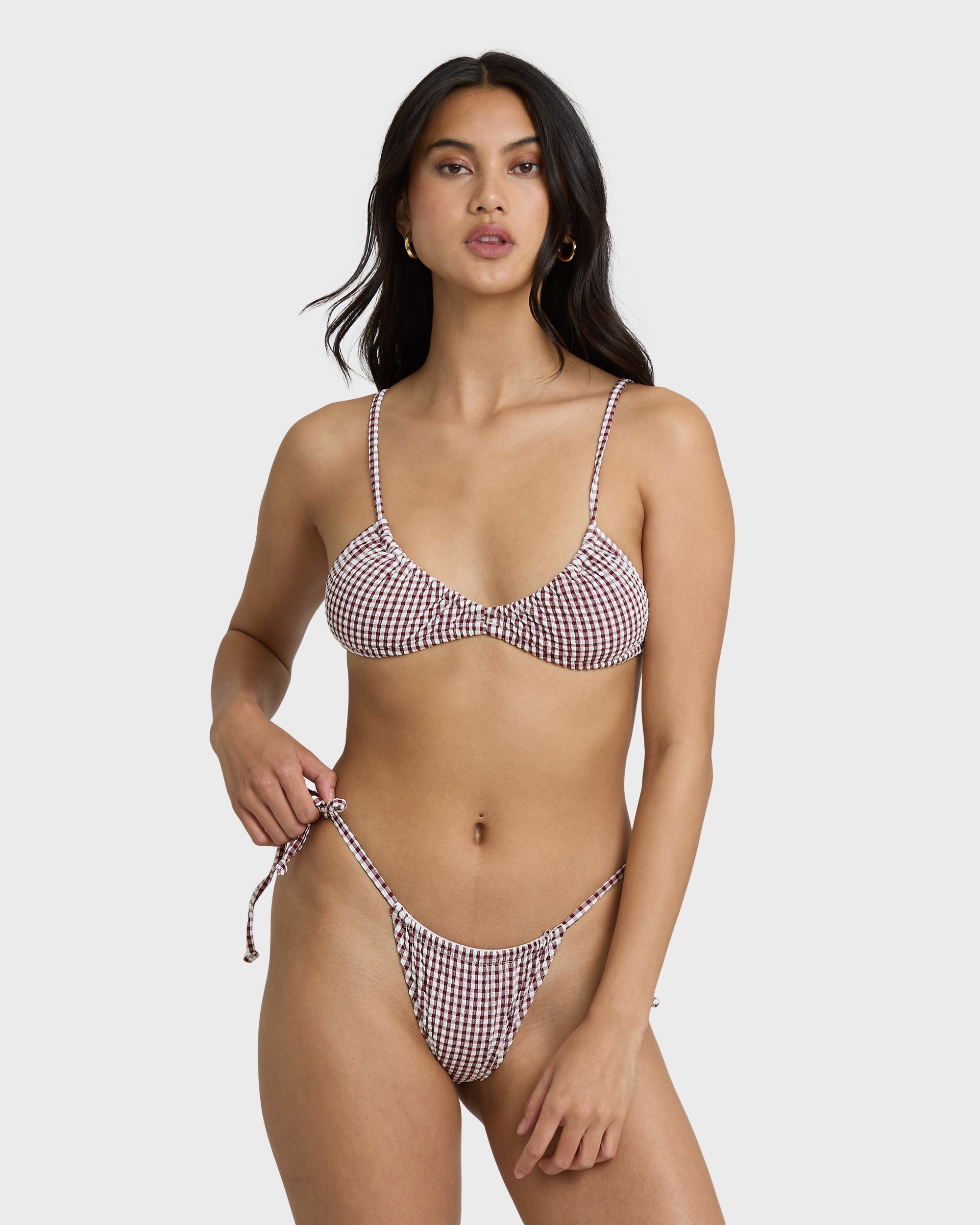 Mini Wave Check Teagan Bralette Bikini Top - Red Dahlia