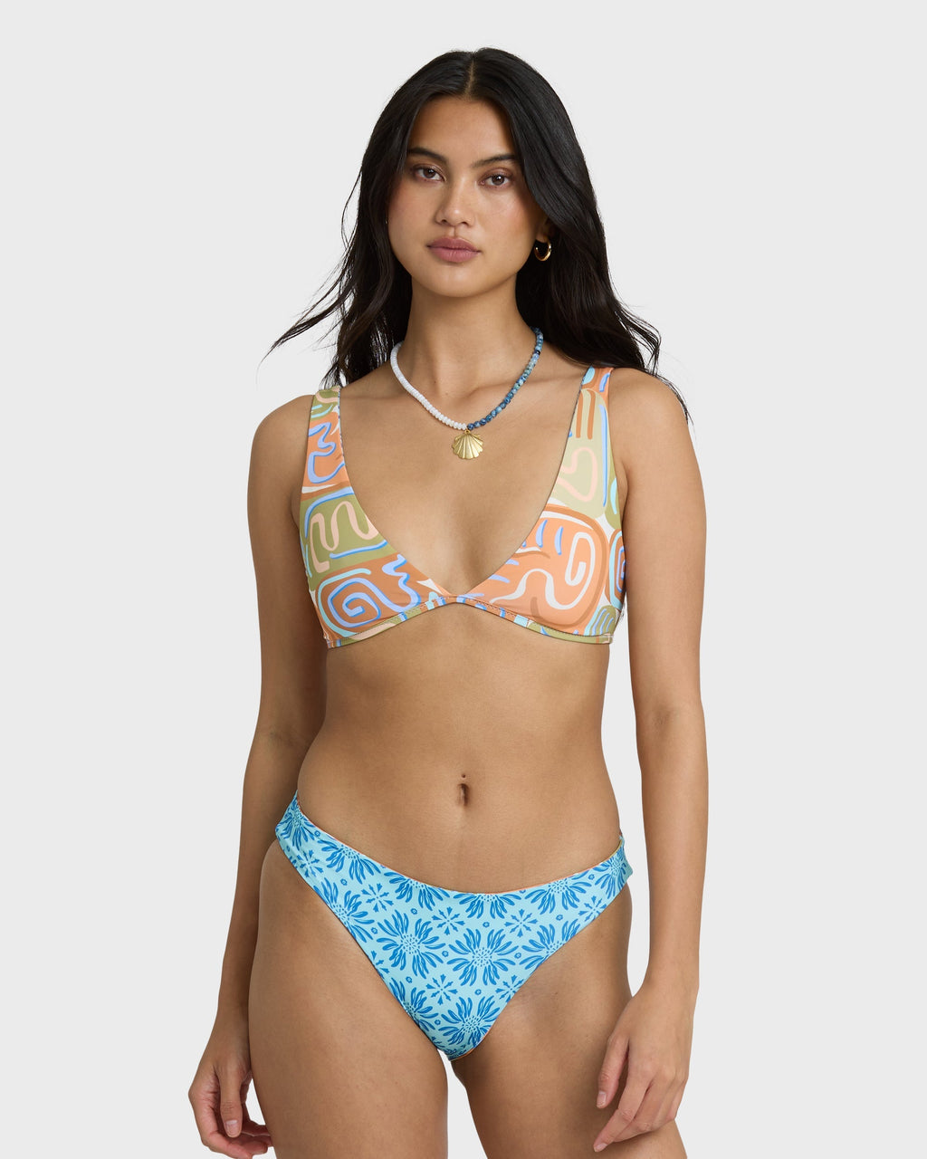 Le Surf Reversible Lowrider Full Bikini Bottom - Orange Multi
