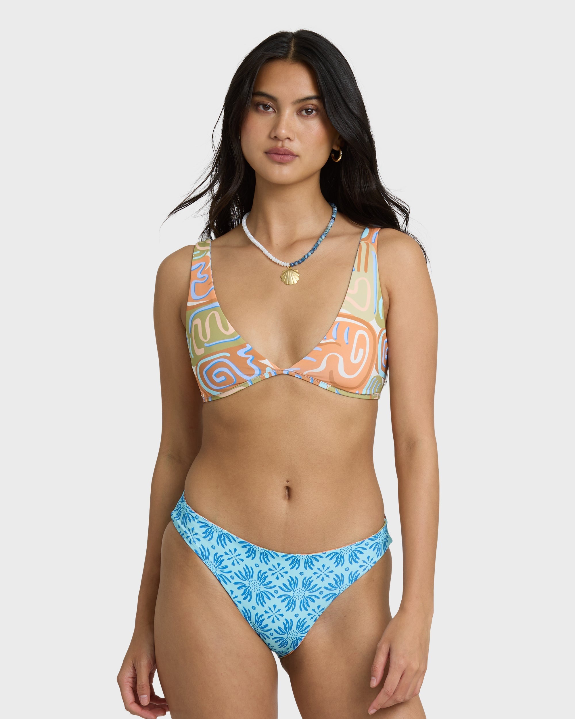 Le Surf Reversible Lowrider Full Bikini Bottom - Orange Multi