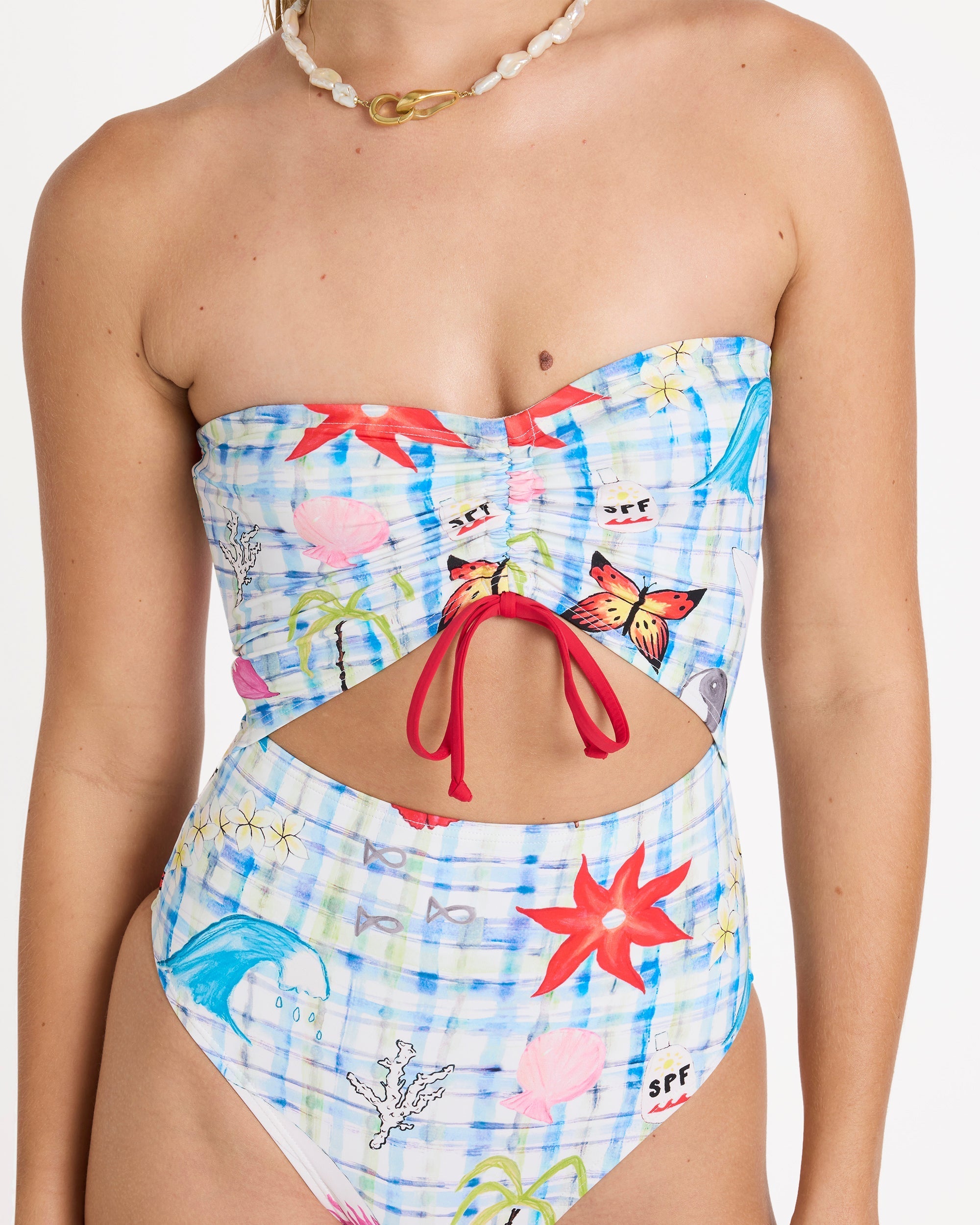 Lottie Hall Summer Bandeau One-piece Swimsuit - White Multi