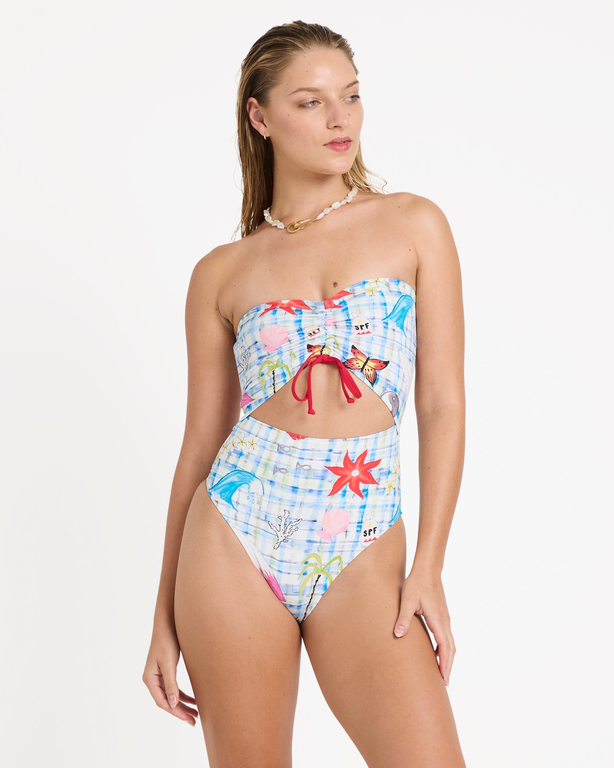 Lottie Hall Summer Bandeau One-piece Swimsuit - White Multi