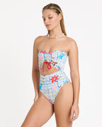 Lottie Hall Summer Bandeau One-piece Swimsuit - White Multi
