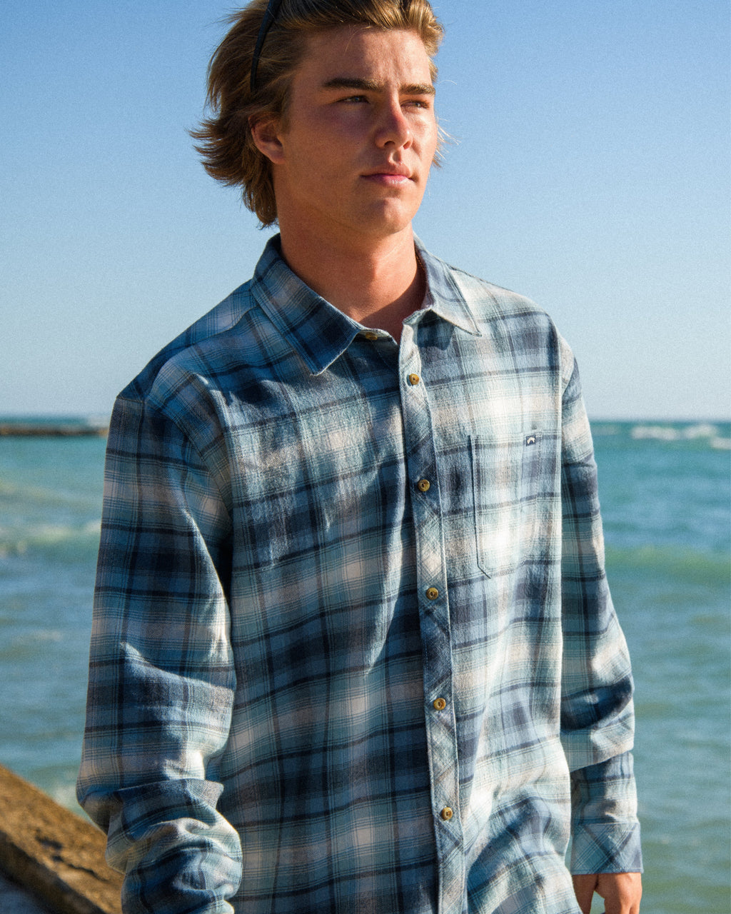 Coastline Long Sleeve Flannel Shirt - China Blue