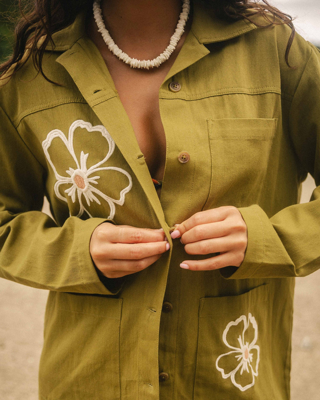 Floral Fields Shacket - Moss