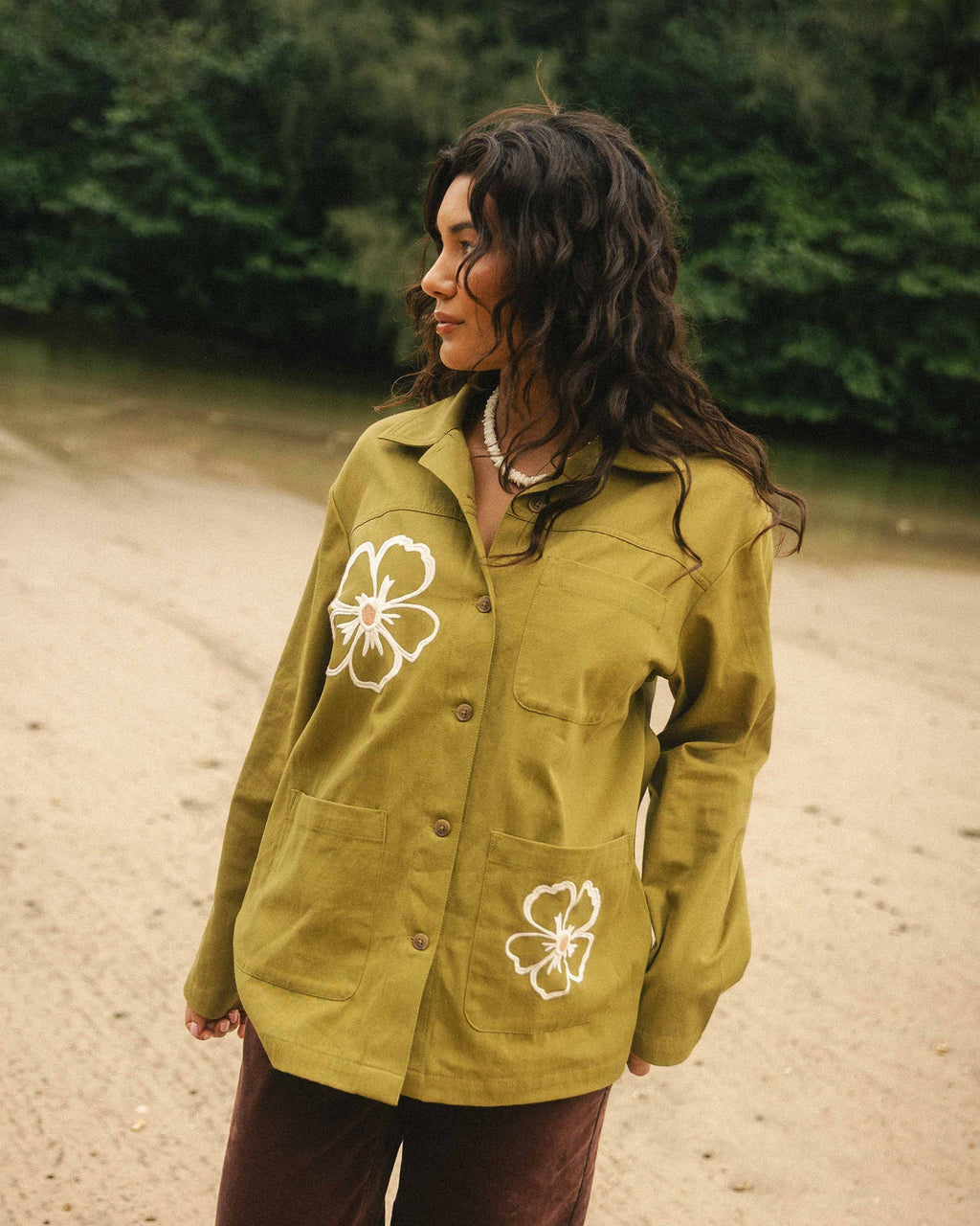 Floral Fields Shacket - Moss