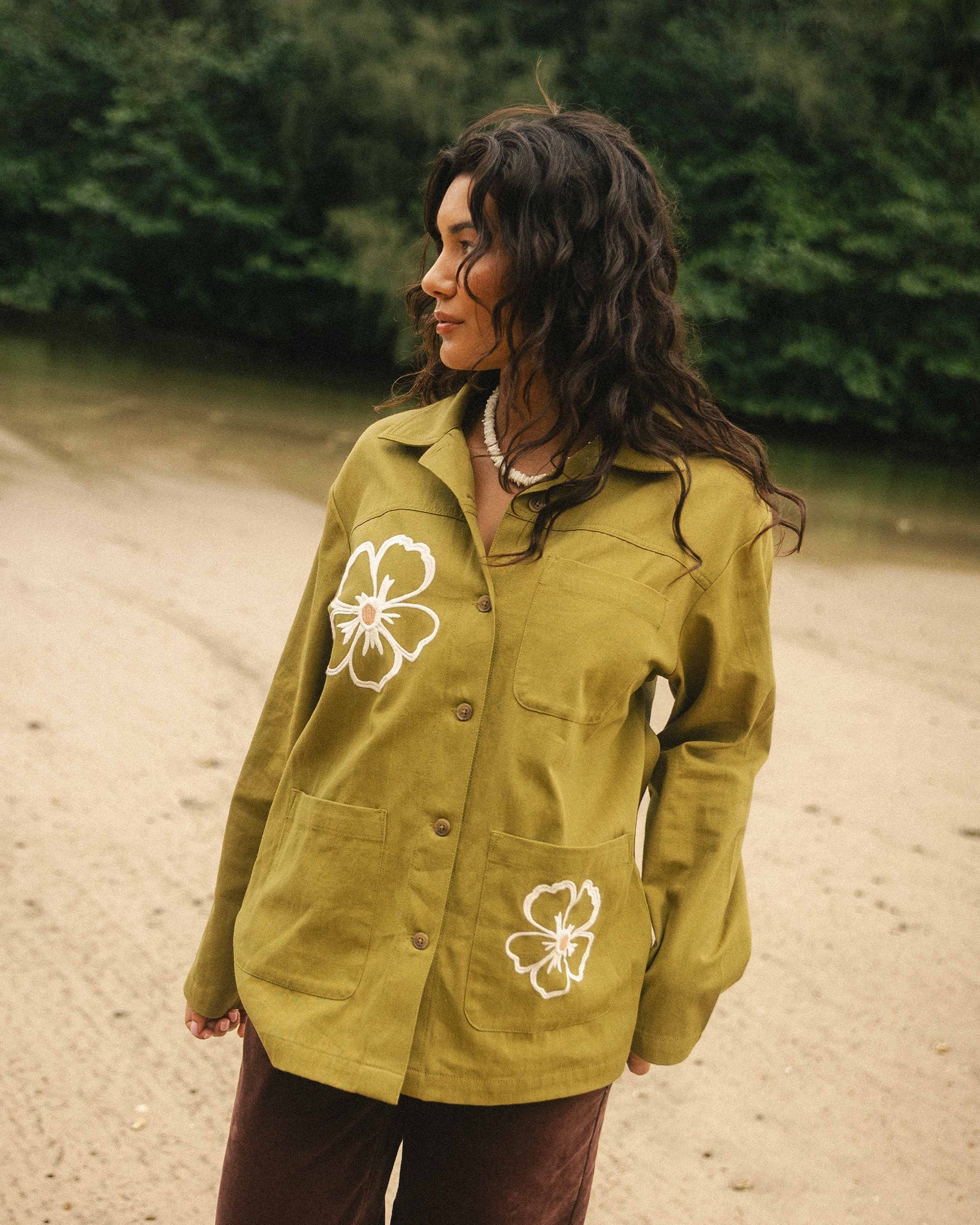 Floral Fields Shacket - Moss