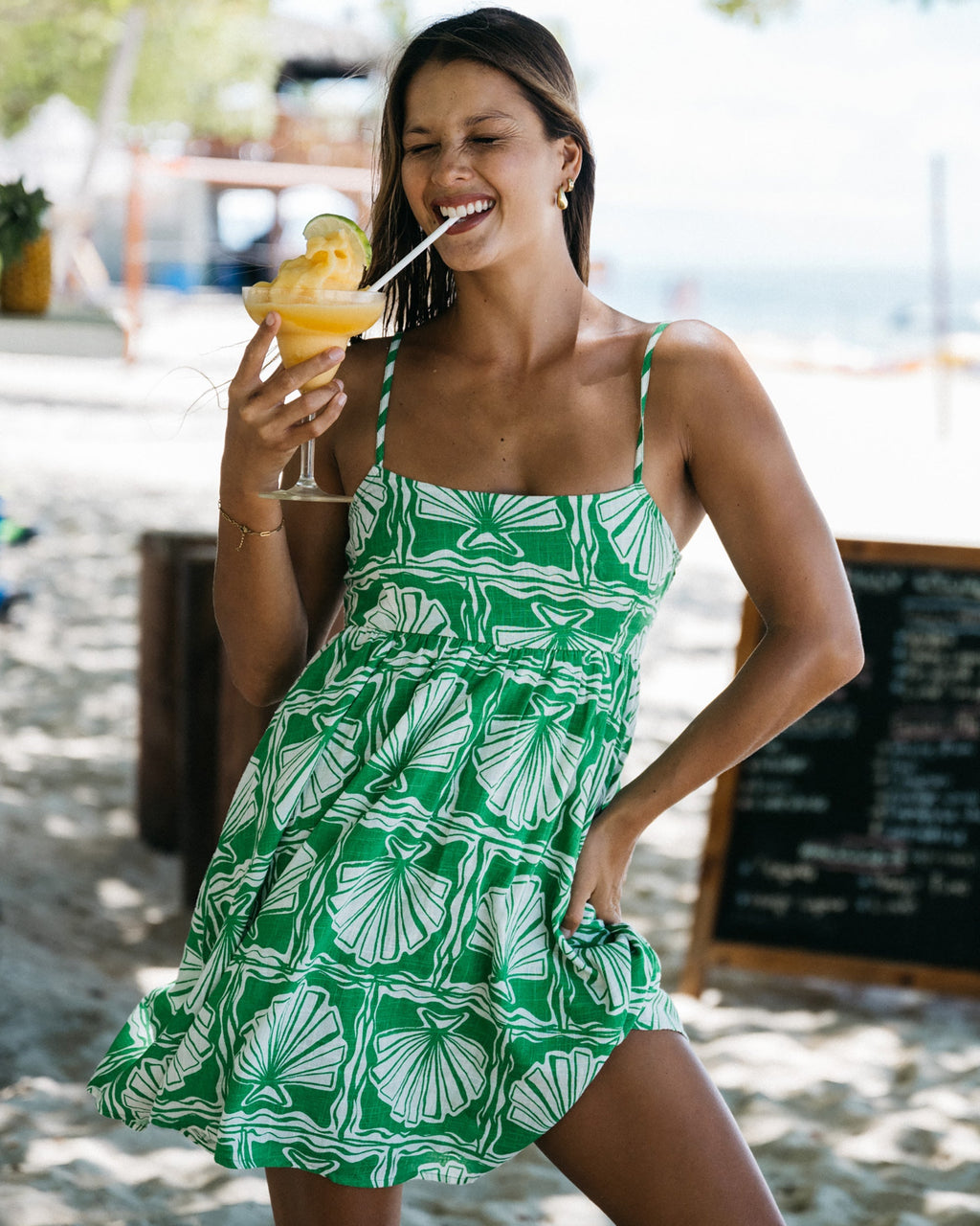 Sea Shell Mini Dress - Kelly Green