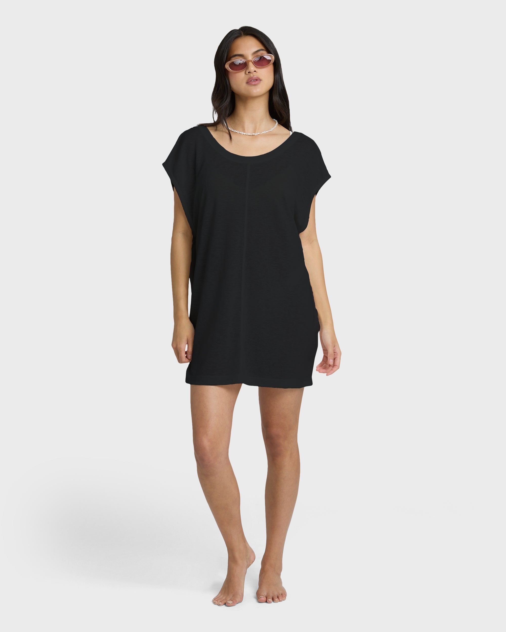 Hallow Wave Mini Short Sleeve Dress - Black Sands
