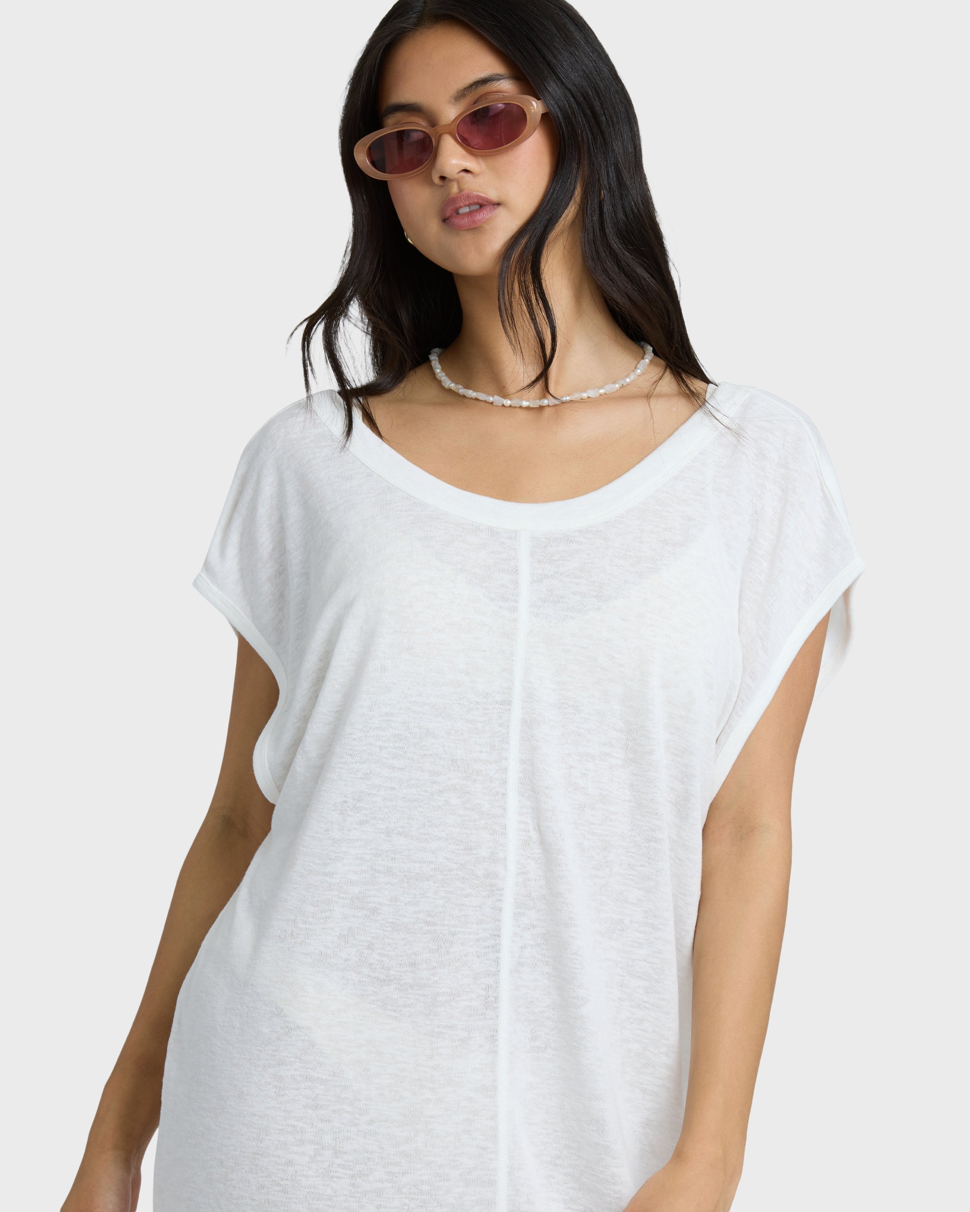 Hallow Wave Mini Short Sleeve Dress - Salt Crystal
