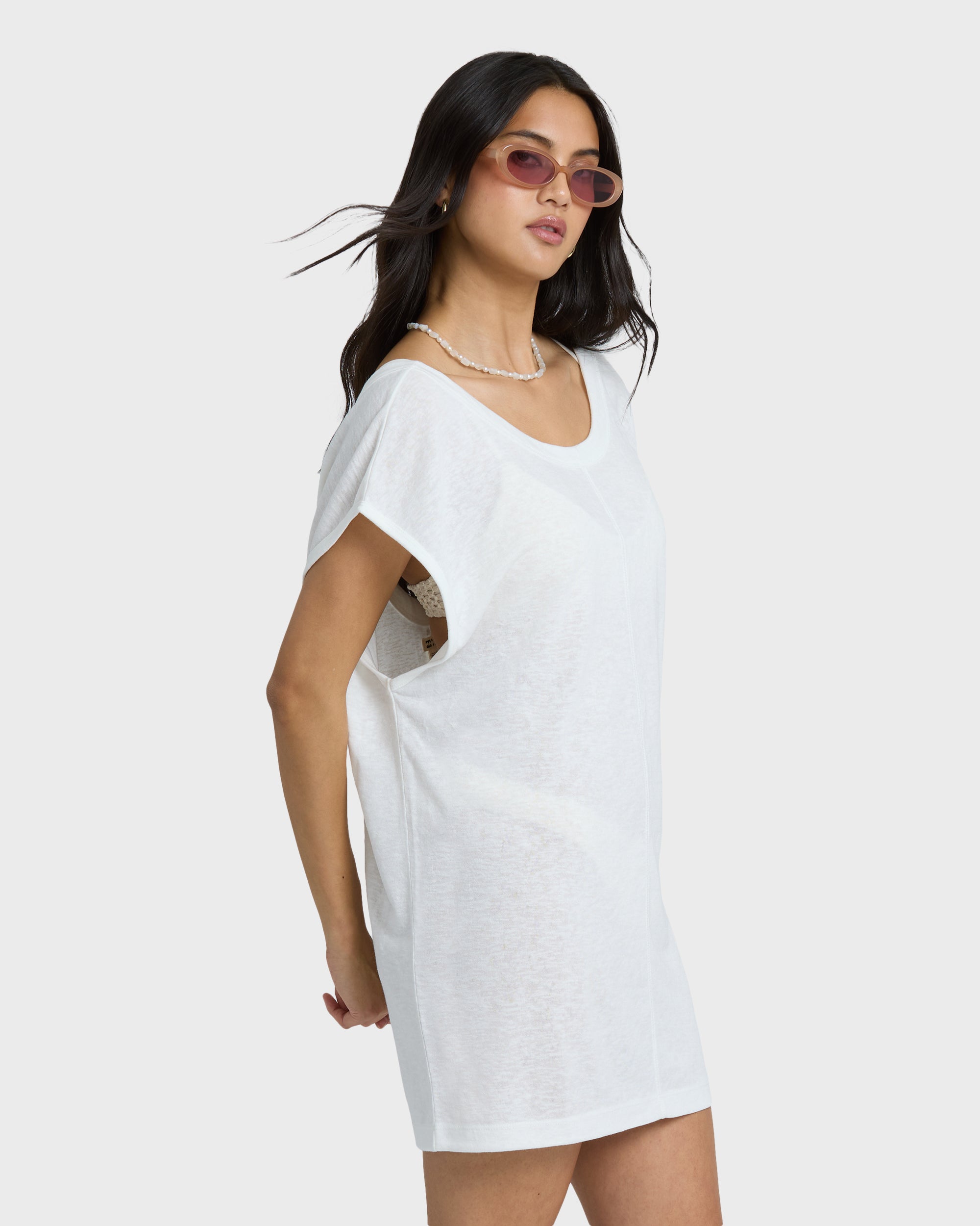 Hallow Wave Mini Short Sleeve Dress - Salt Crystal