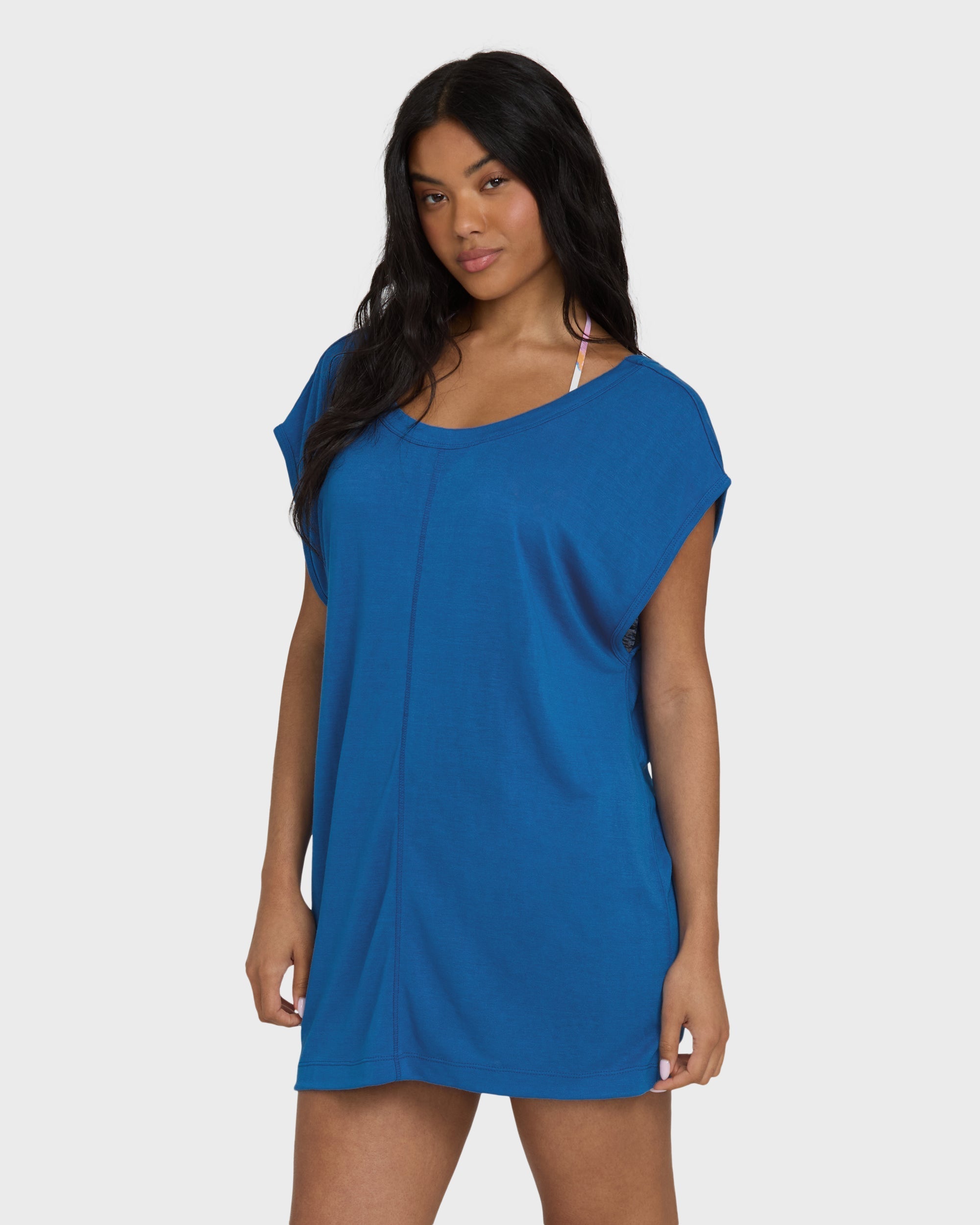 Hallow Wave Mini Short Sleeve Dress - True Blue