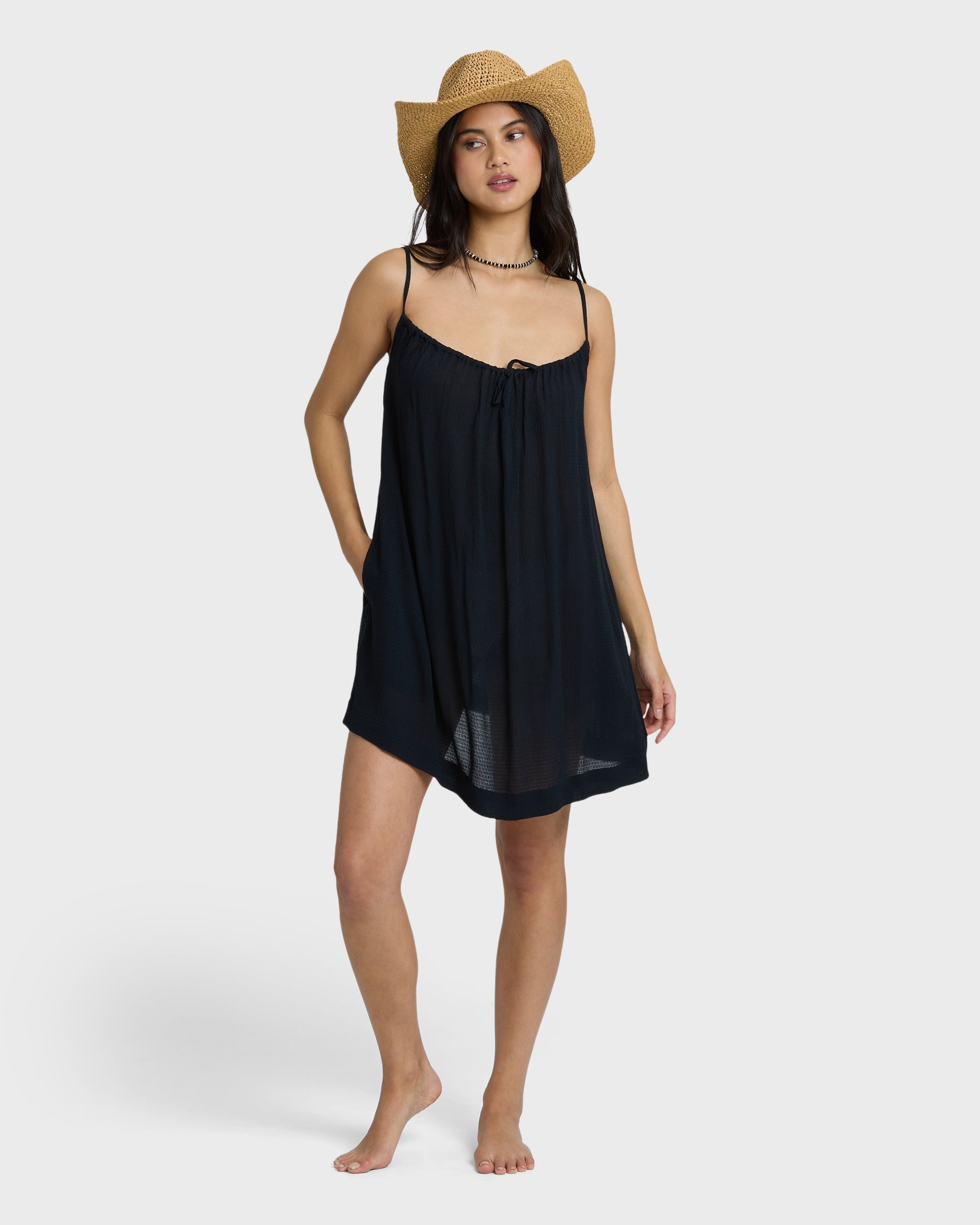 Beach Song Solid Mini Dress - Black Sands
