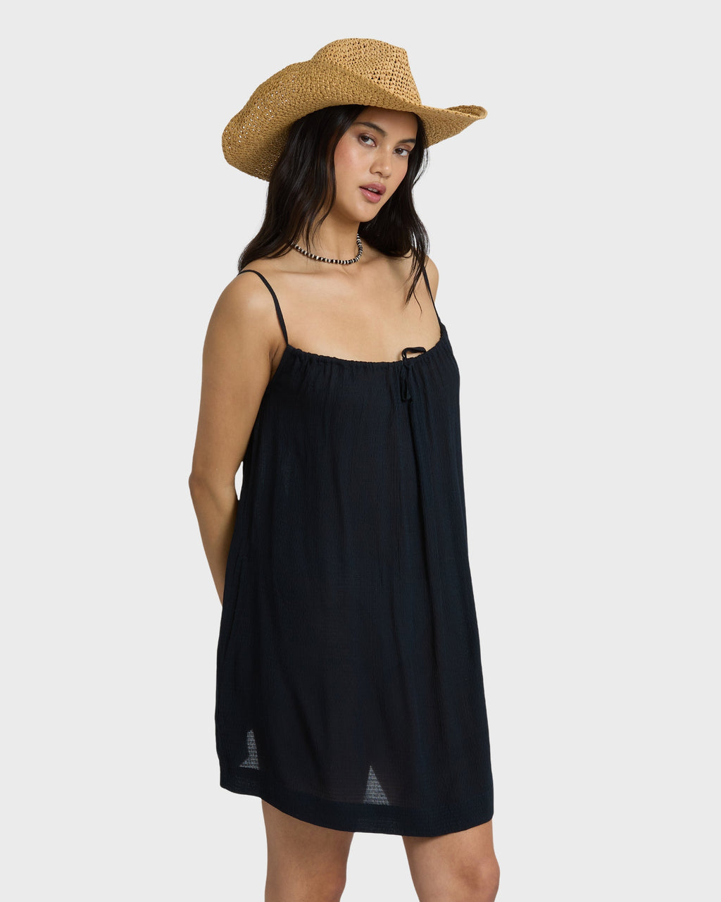 Beach Song Solid Mini Dress - Black Sands
