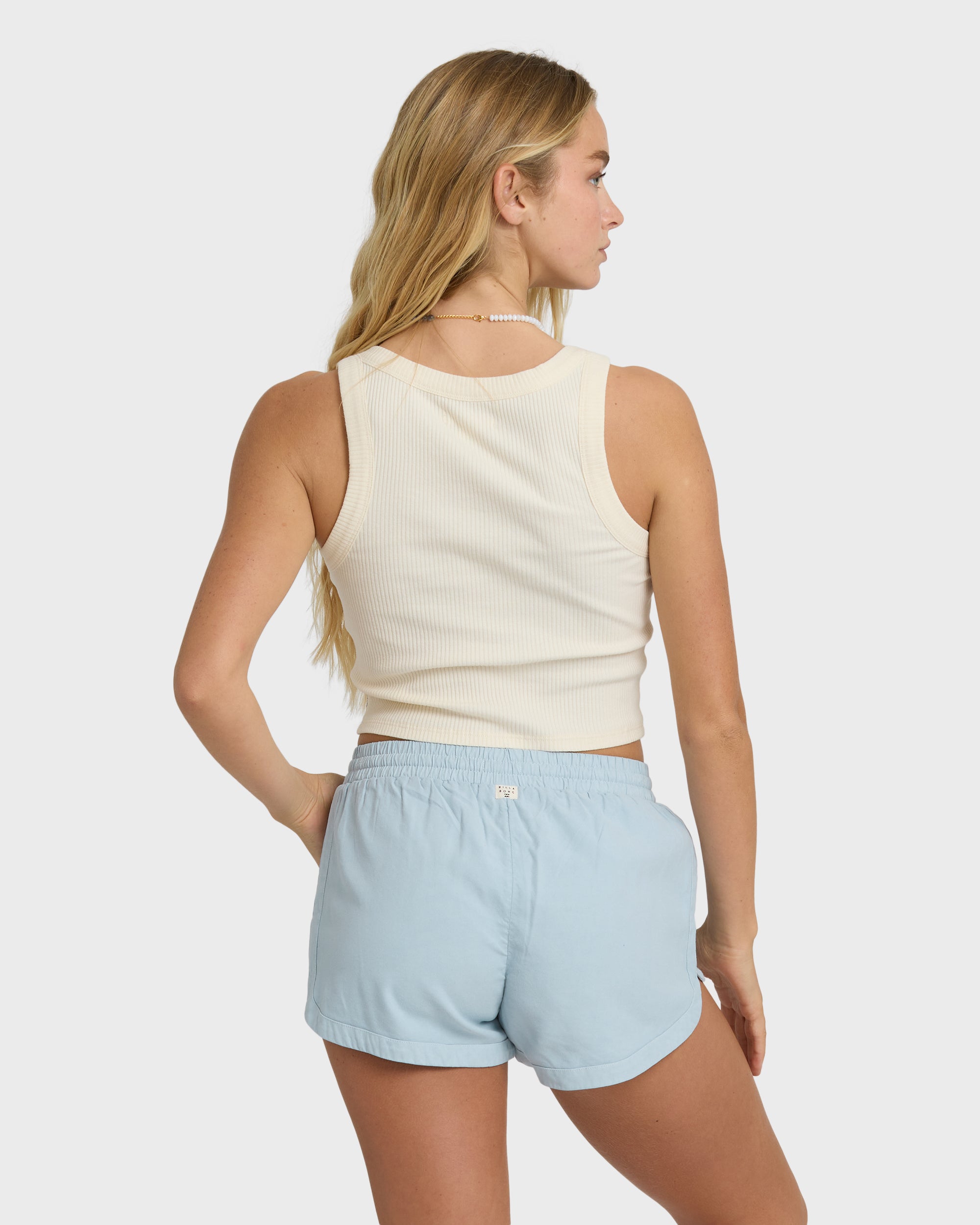Road Trippin Elastic Waist Shorts - Washed Chambray
