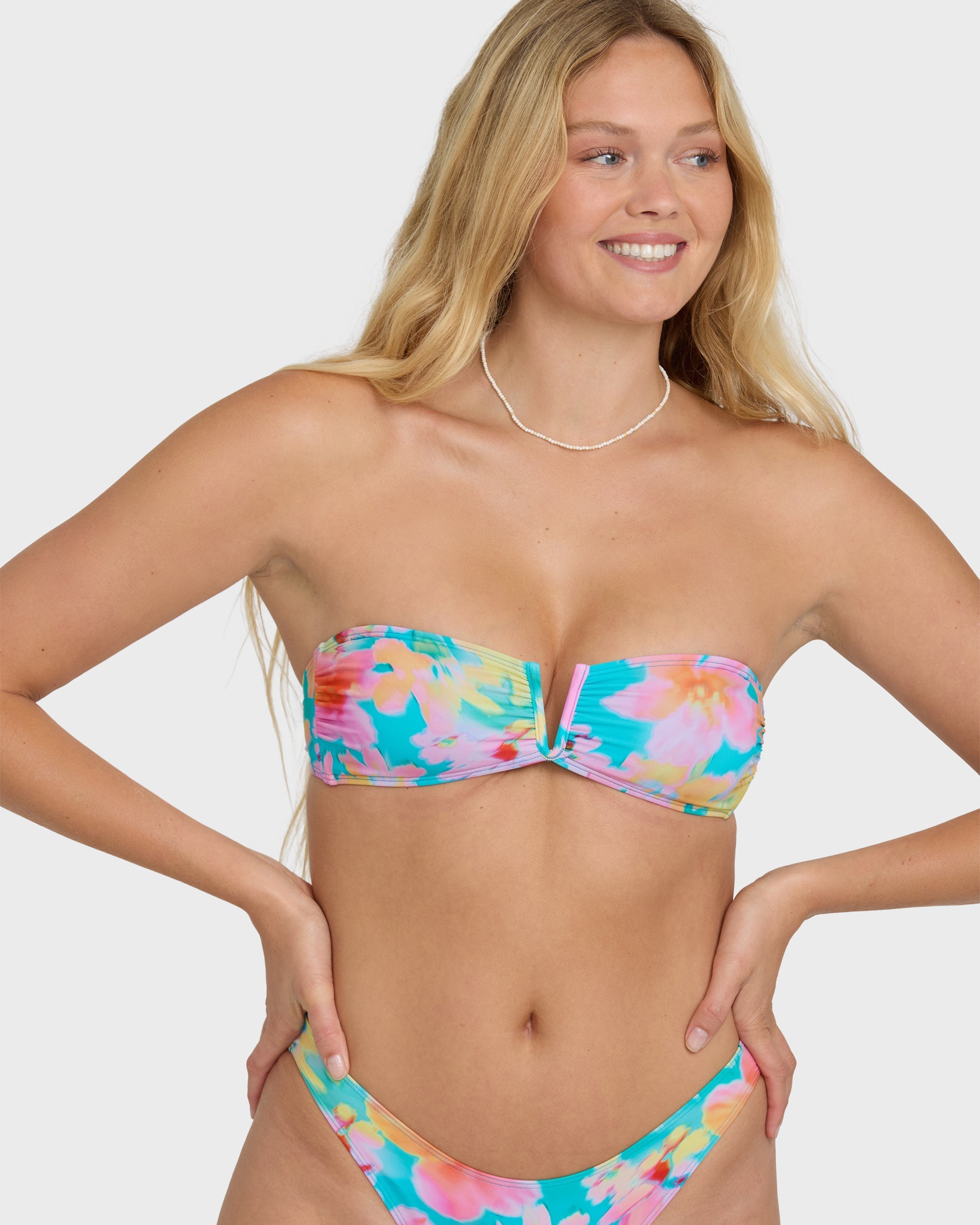 Pipe Dreams V Bandeau Bikini Top - Bright Marine