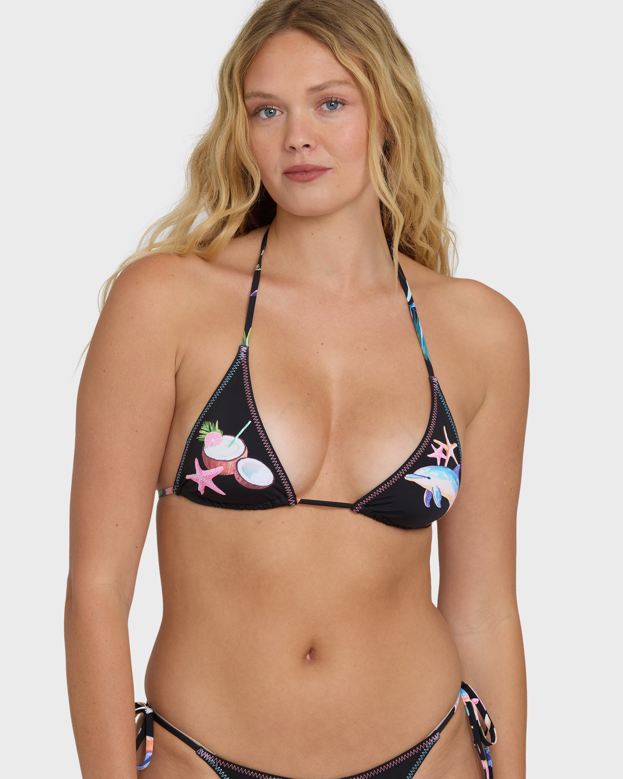 Party Wave Multi Triangle Bikini Top - Black Pebble
