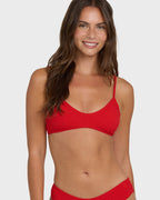 Rising Tide Ruched V Bralette Bikini Top - Fiesta Red