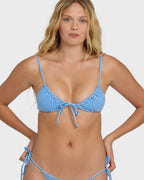 Mini Wave Check Cara Bralette Bikini Top - True Blue