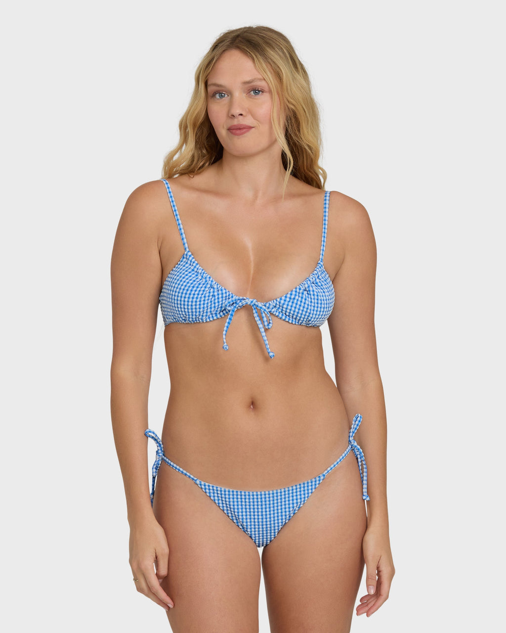 Mini Wave Check Cara Bralette Bikini Top - True Blue