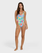 Pipe Dreams Deep V One-Piece Swimsuit - Bright Marine