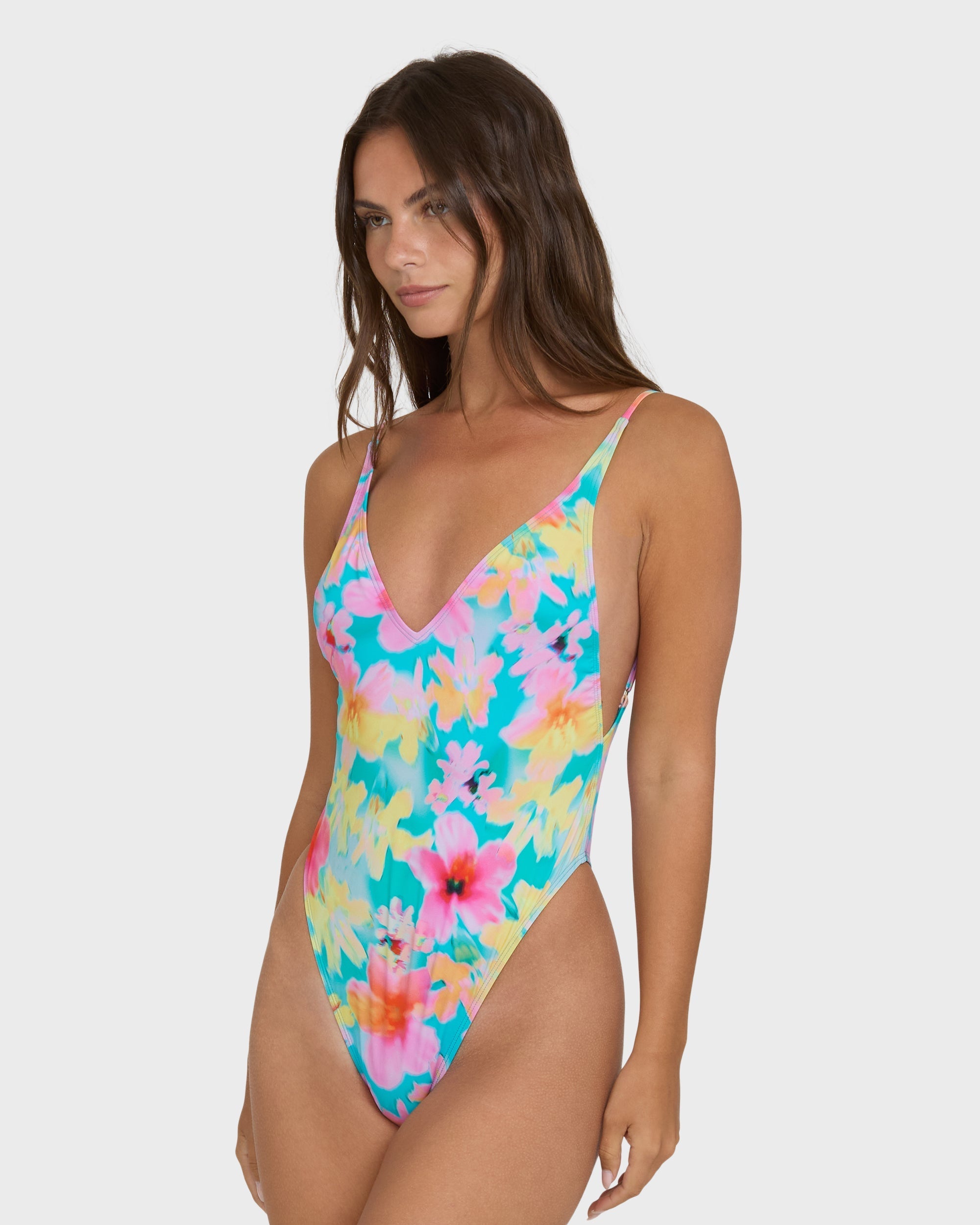 Pipe Dreams Deep V One-Piece Swimsuit - Bright Marine