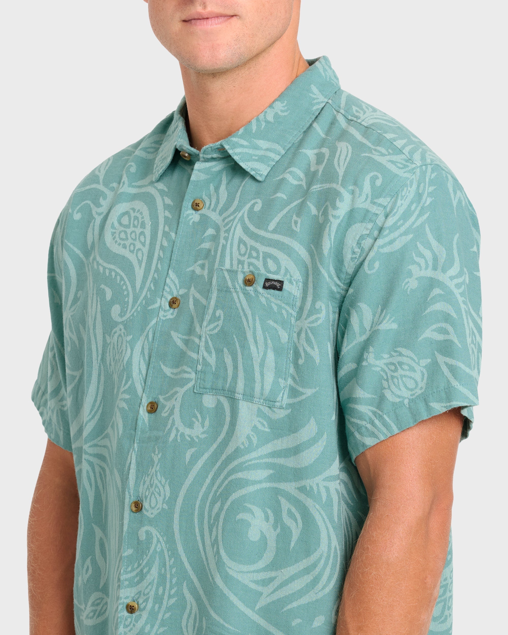Sundays Jacquard Short Sleeve Woven Shirt - Blue Surf