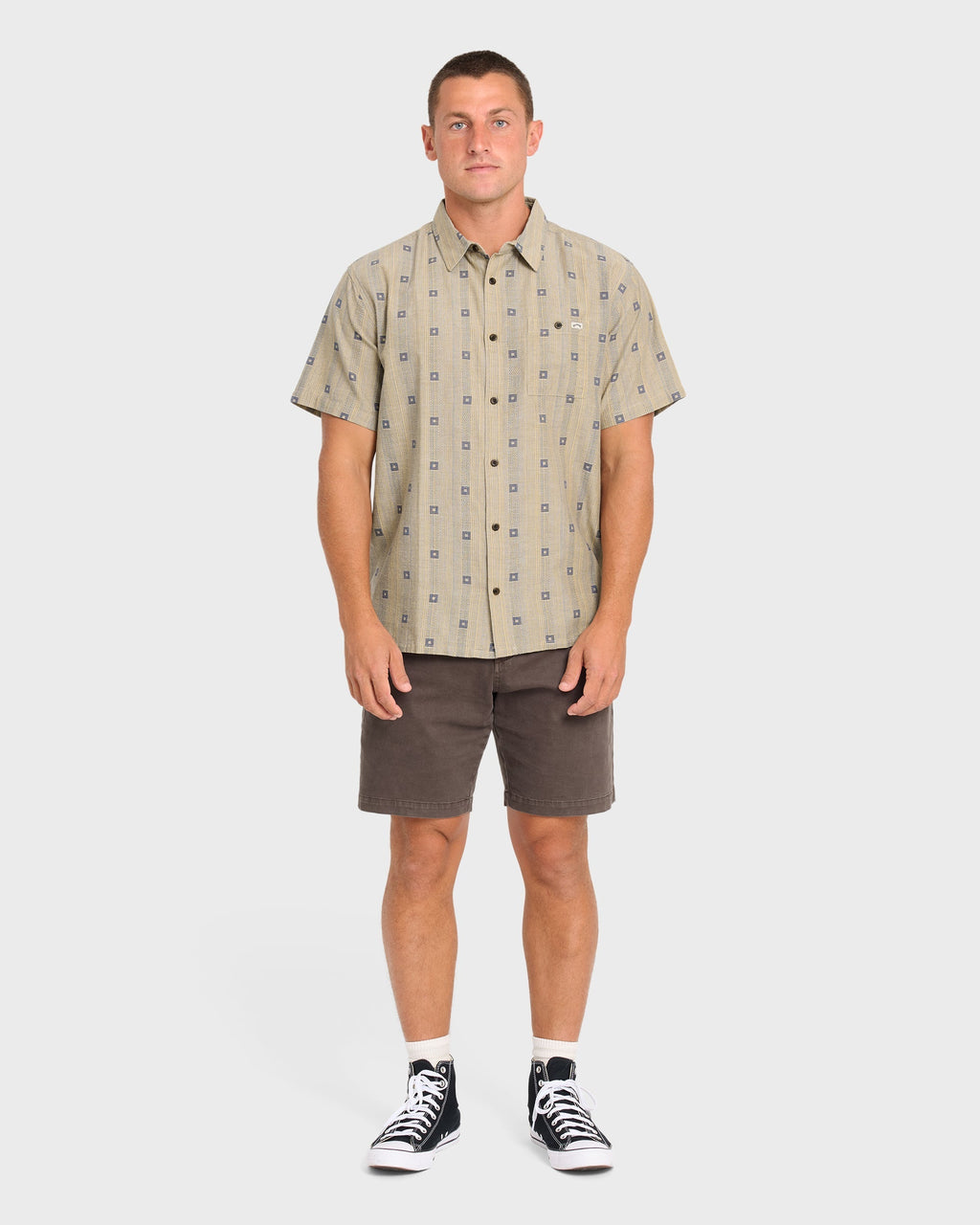 Sundays Jacquard Short Sleeve Woven Shirt - Pale Khaki