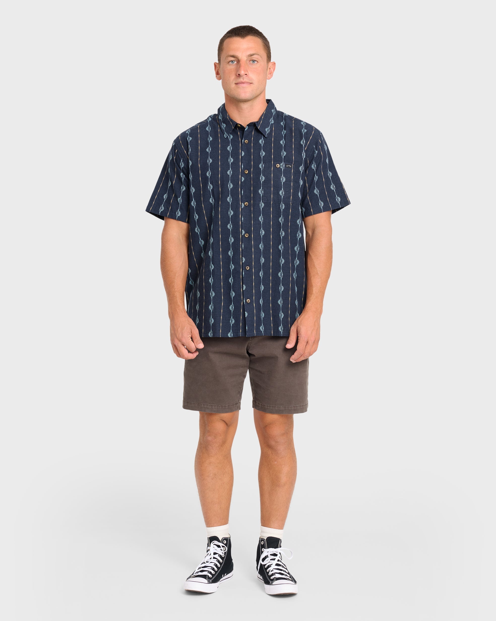 Sundays Jacquard Short Sleeve Woven Shirt - Real Teal
