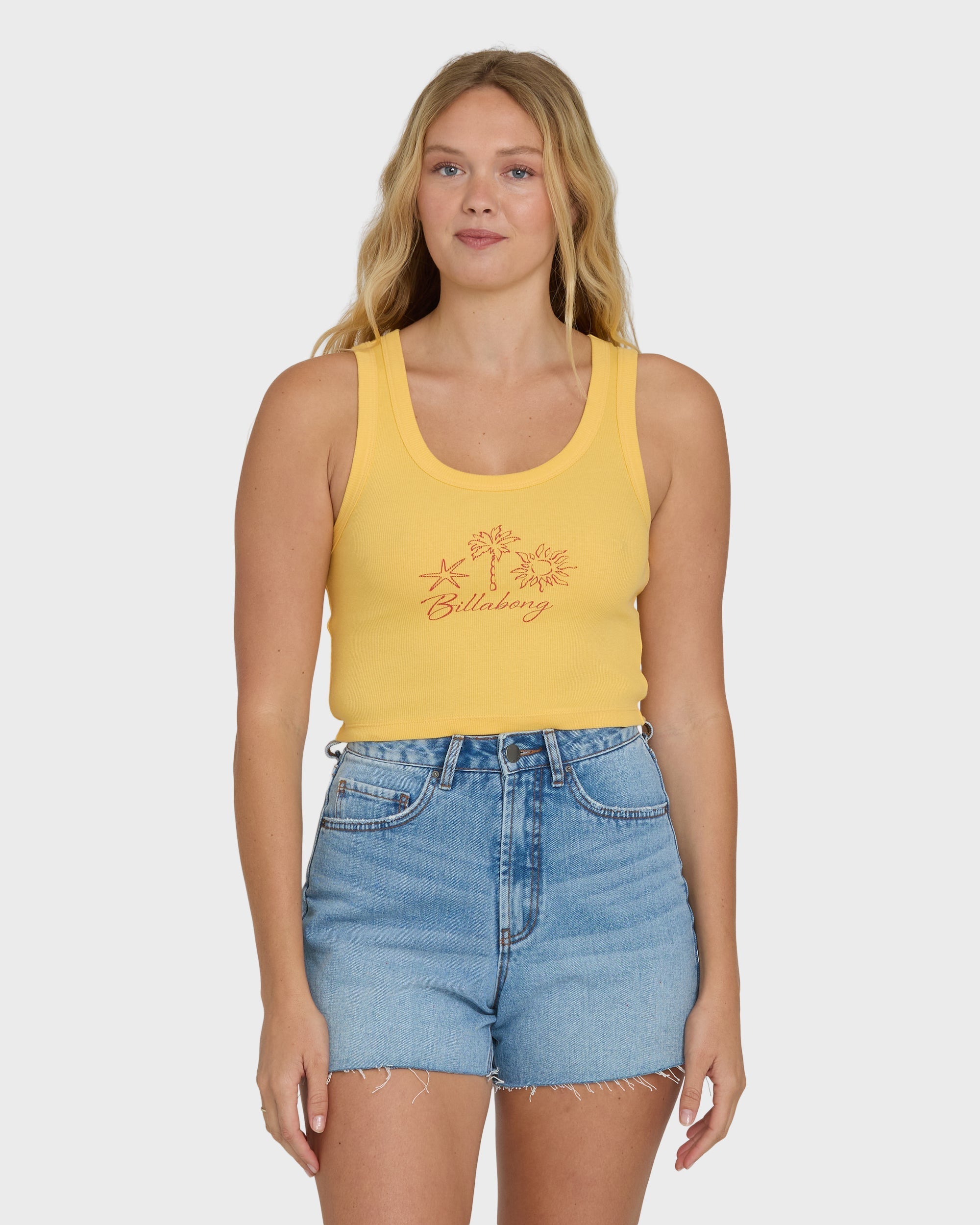 Sun Palm Seashell Tank Top - Soft Yellow
