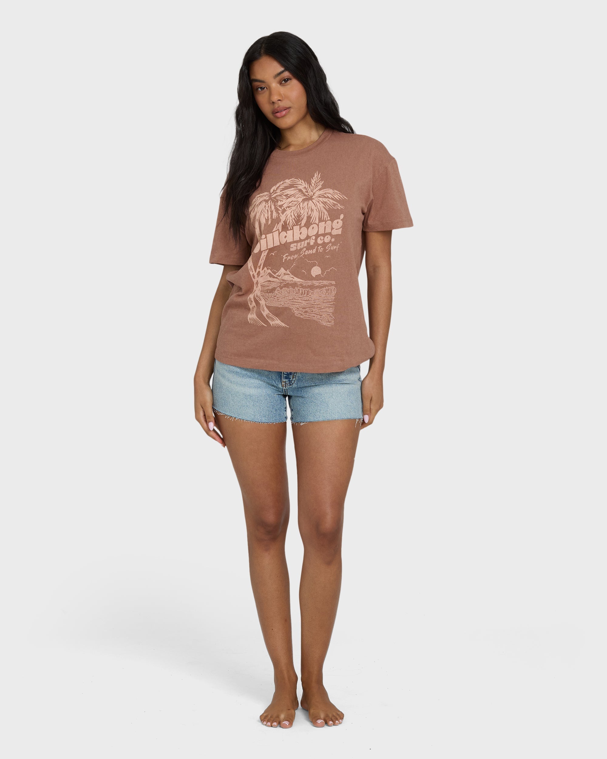 Sand To Surf Short Sleeve Knit Graphic T-Shirt - Brown Stone