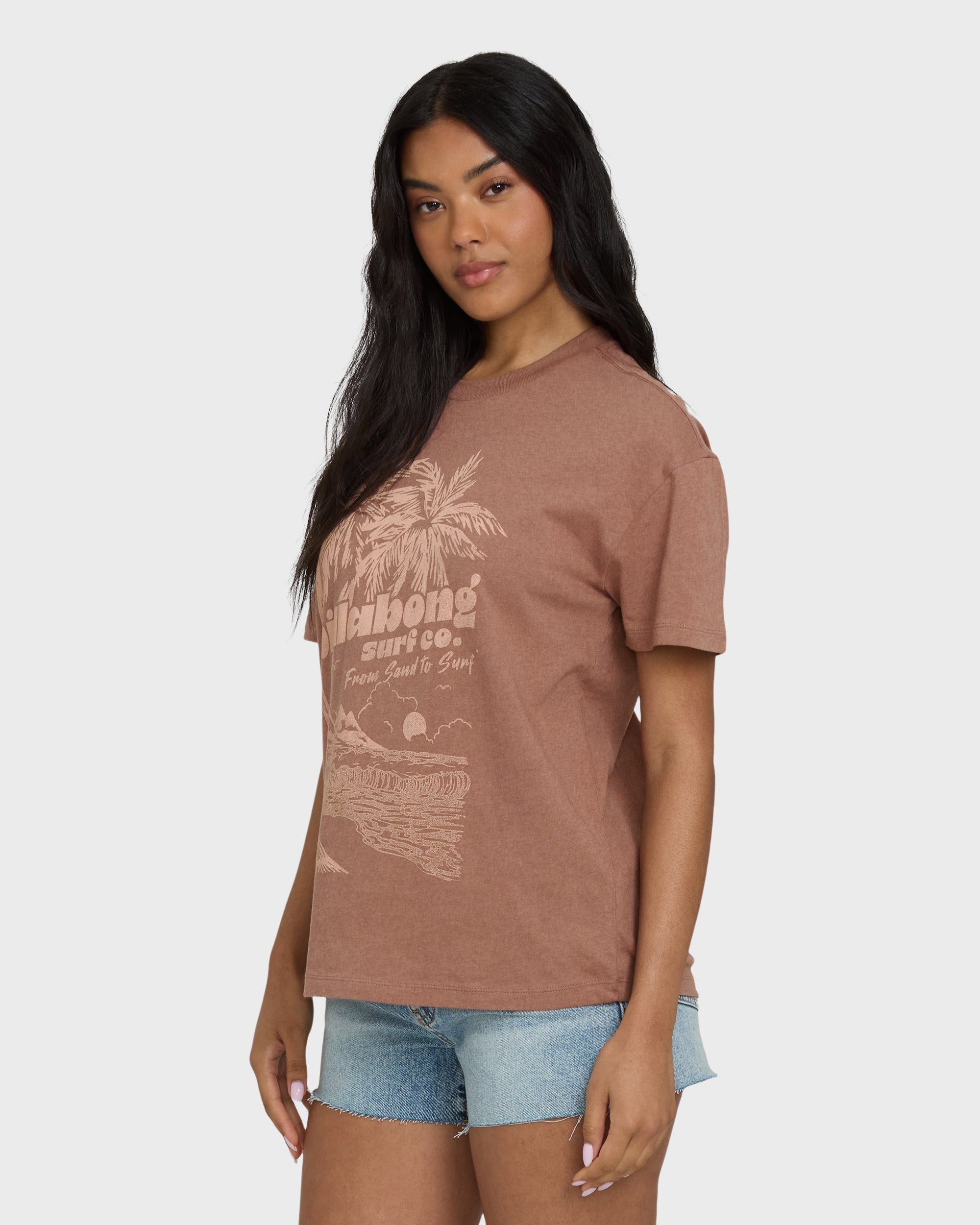 Sand To Surf Short Sleeve Knit Graphic T-Shirt - Brown Stone