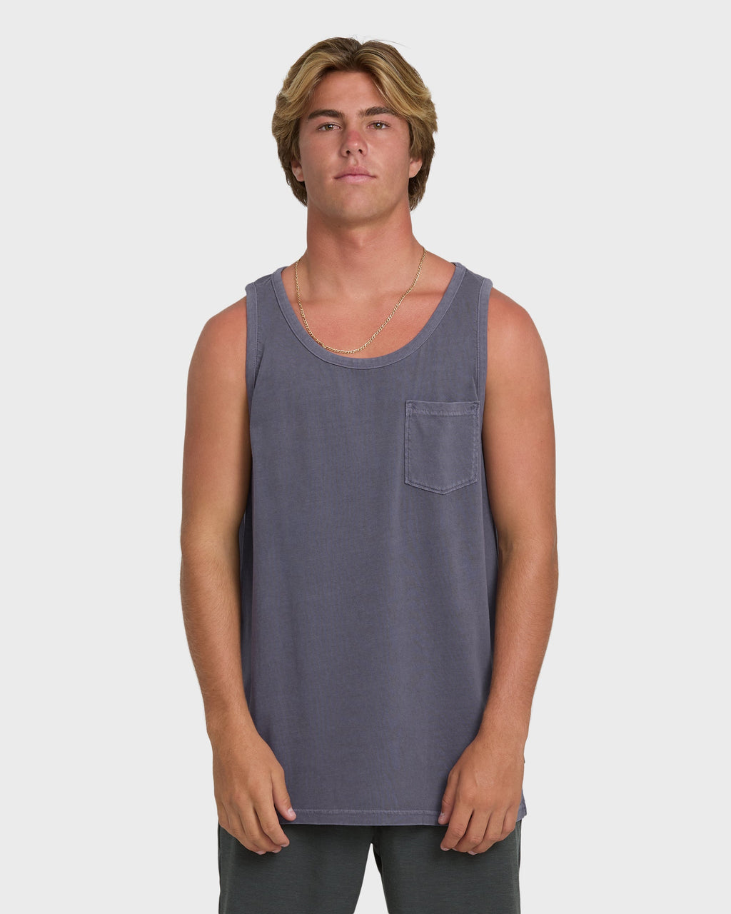 Essential Pocket Wave Washed Premium Tank Top - Graystone
