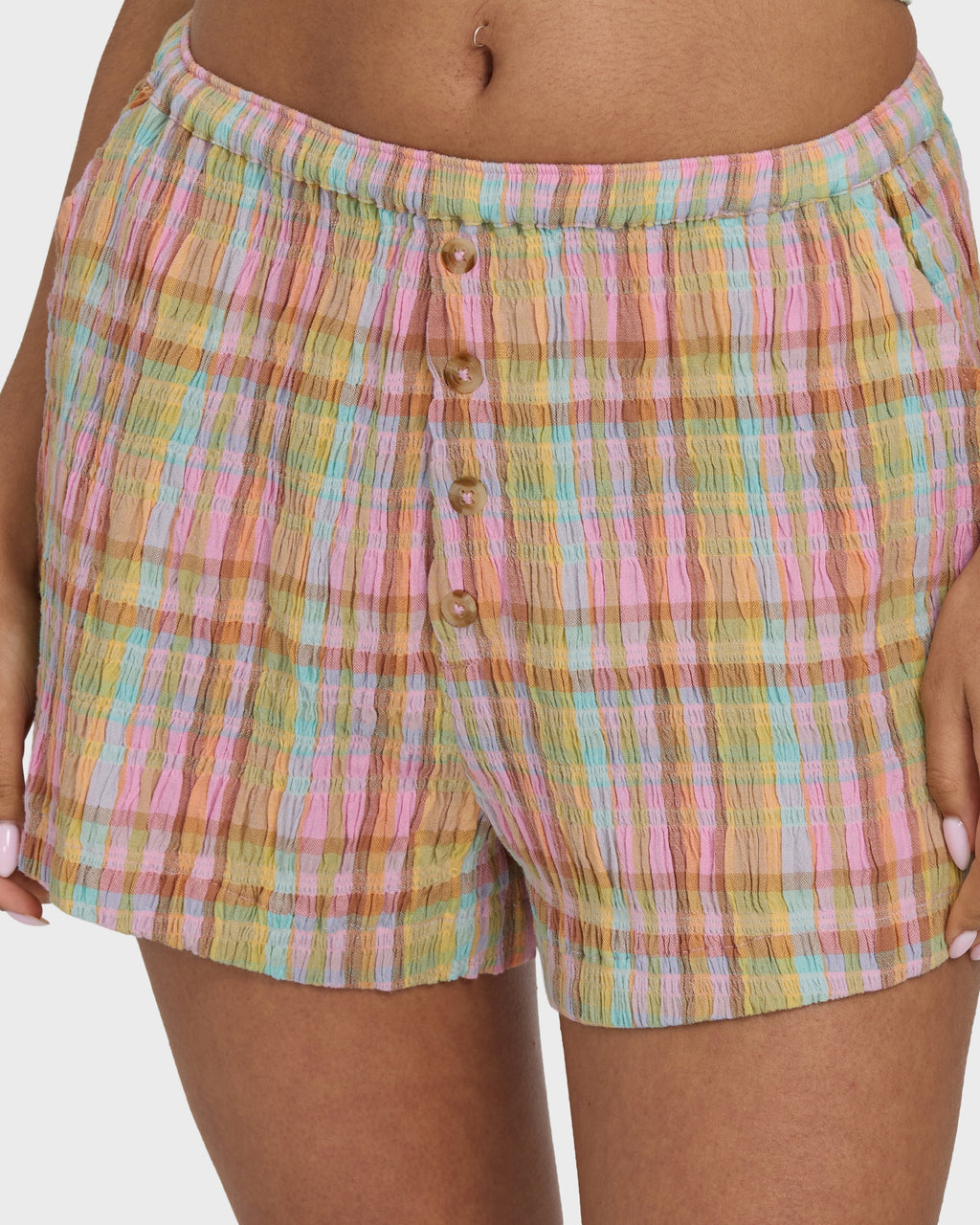 Sweet Check Woven Shorts - Party Pink