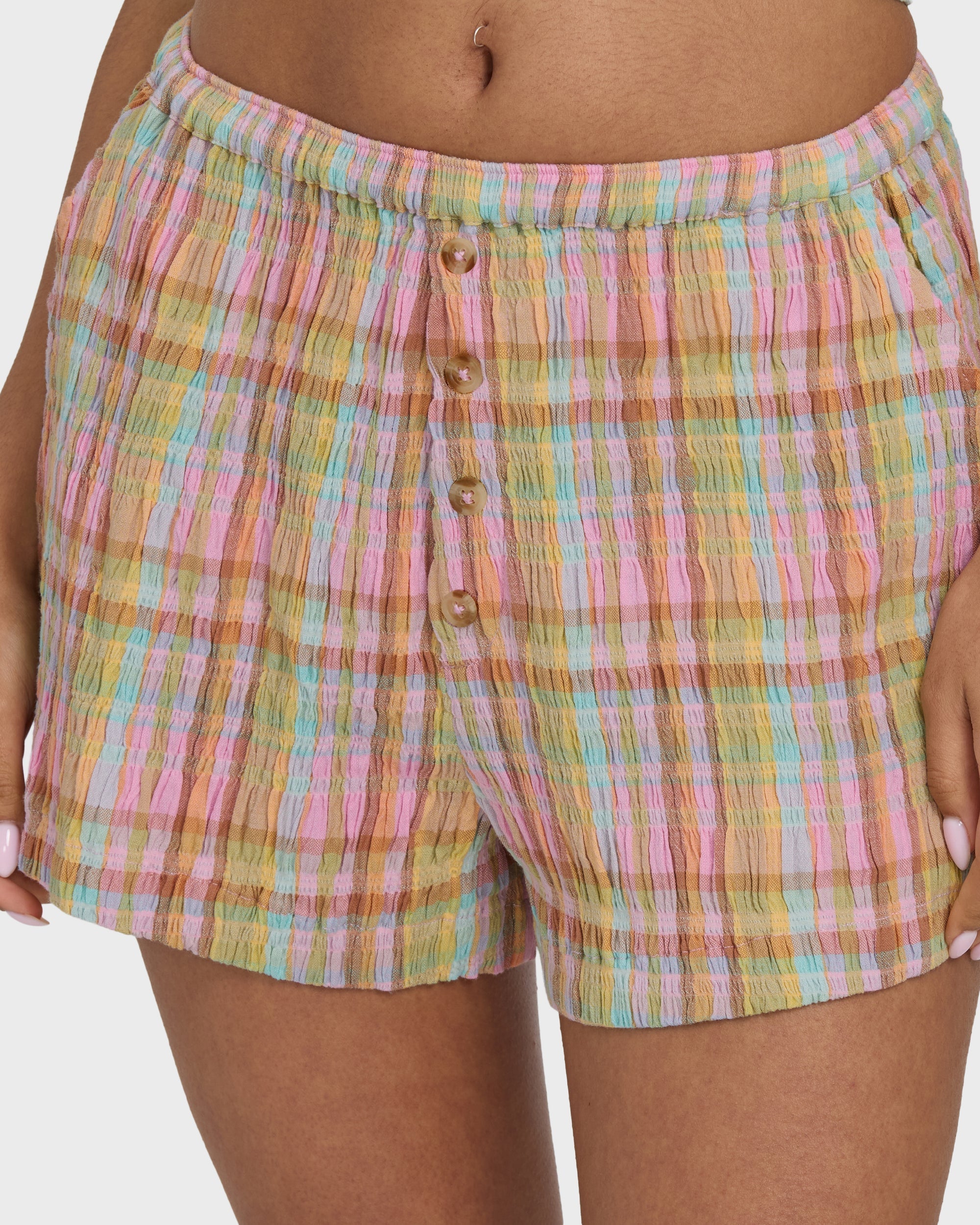 Sweet Check Woven Shorts - Party Pink