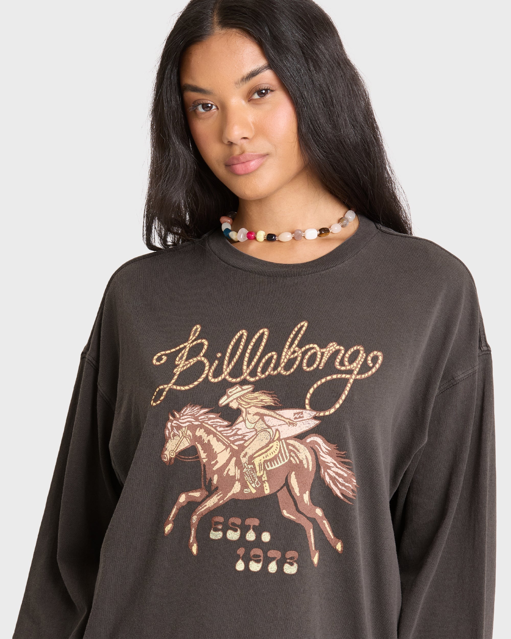 Familiar Roads Long Sleeve Knit Graphic T-Shirt - Off Black