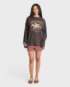 Familiar Roads Long Sleeve Knit Graphic T-Shirt - Off Black